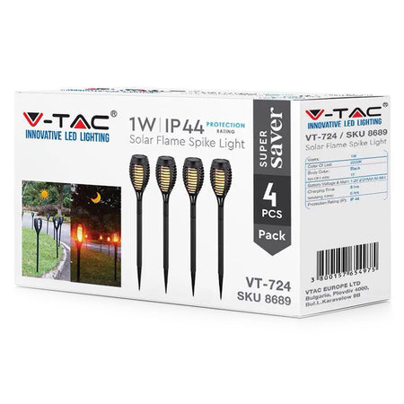 Set 4 corpuri iluminat grădină solar IP44 3 în 1 efect flacără V-Tac SKU-8689
