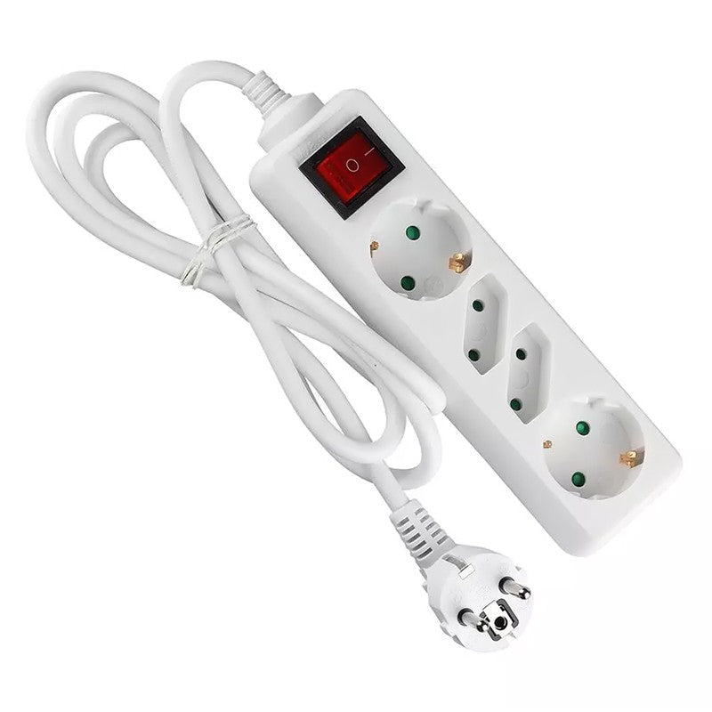 Prelungitor 4 Cai Cu Intrerupator 1.5m( 3g1.5mm2) Alb