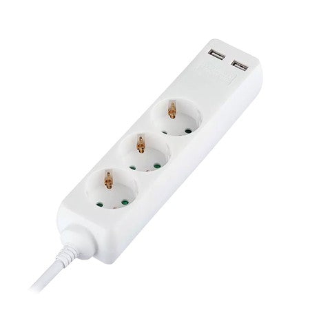 Prelungitor 3 Cai + 2usb 5m(3g1.5mm2) Alb