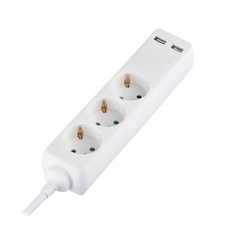 Prelungitor 3 Cai + 2usb 5m(3g1.5mm2) Alb