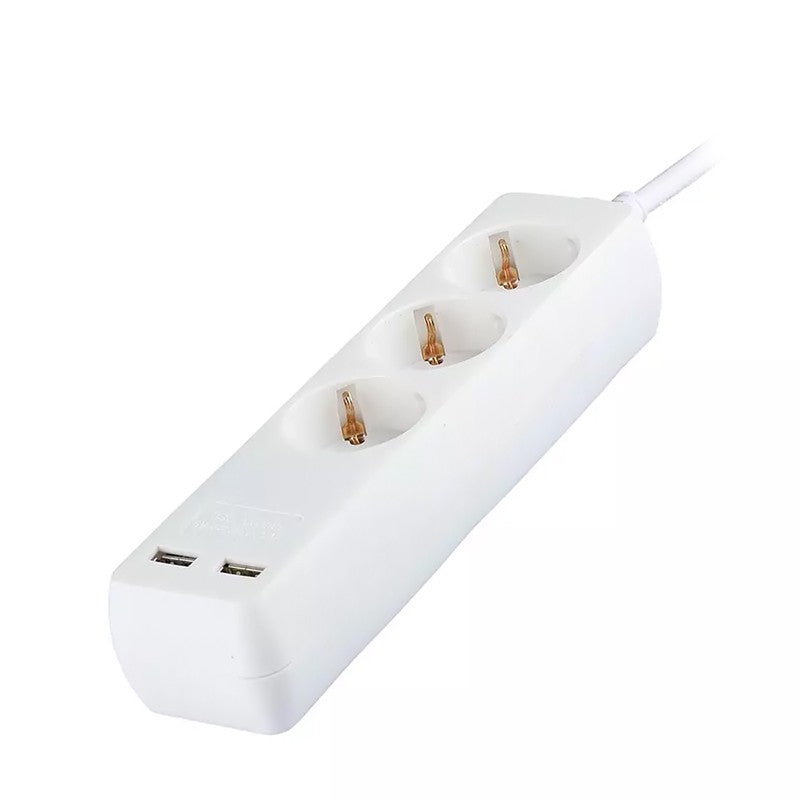 Prelungitor 3 Cai + 2usb 5m(3g1.5mm2) Alb