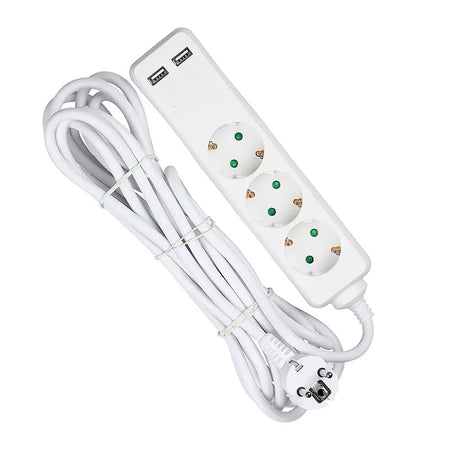 Prelungitor 3 Cai + 2usb 5m(3g1.5mm2) Alb