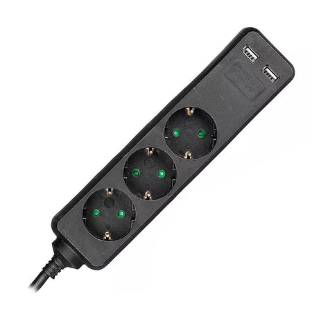 Prelungitor cu 3 prize și 2 porturi USB și cablu de 1,5 m negru V-Tac SKU-8776