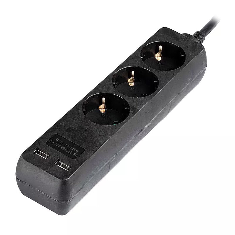 Prelungitor 3 Cai + 2usb 1.5m(3g1.5mm2) Negru