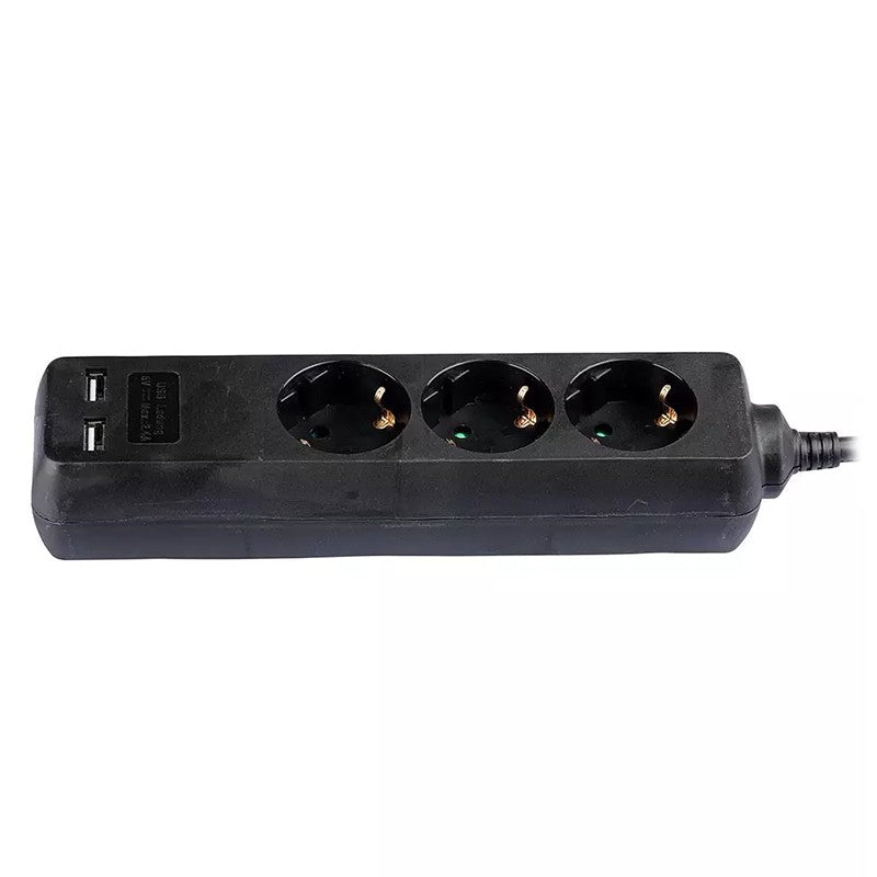 Prelungitor 3 Cai + 2usb 1.5m(3g1.5mm2) Negru