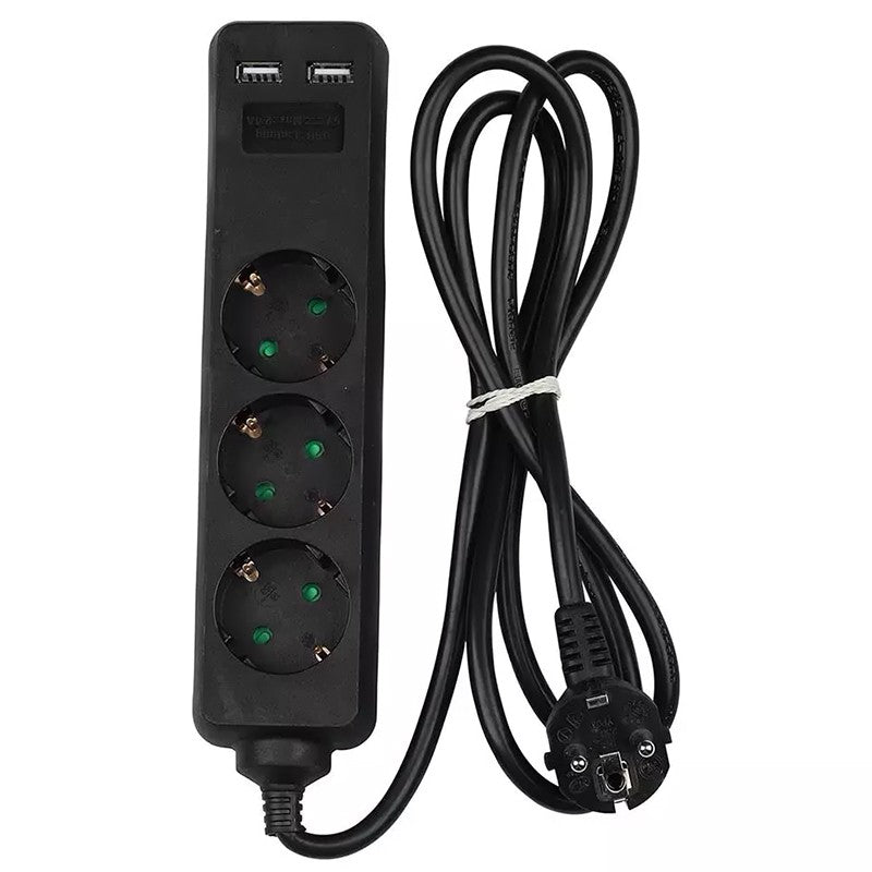 Prelungitor 3 Cai + 2usb 1.5m(3g1.5mm2) Negru