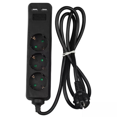 Prelungitor 3 Cai + 2usb 1.5m(3g1.5mm2) Negru