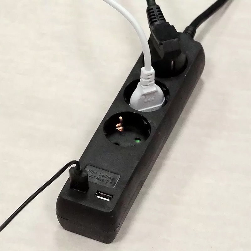 Prelungitor 3 Cai + 2usb 1.5m(3g1.5mm2) Negru