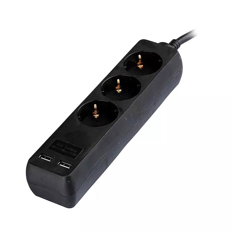 Prelungitor 3 Cai + 2usb 5m(3g1.5mm2) Negru