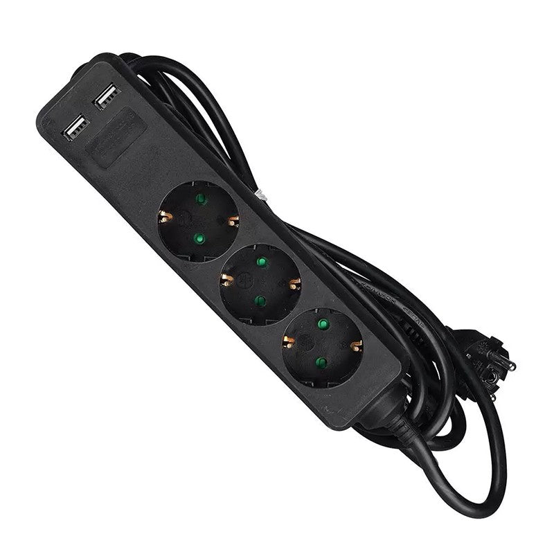 Prelungitor 3 Cai + 2usb 5m(3g1.5mm2) Negru