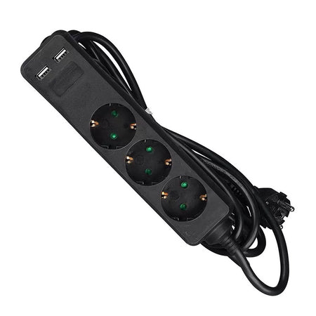 Prelungitor 3 Cai + 2usb 5m(3g1.5mm2) Negru