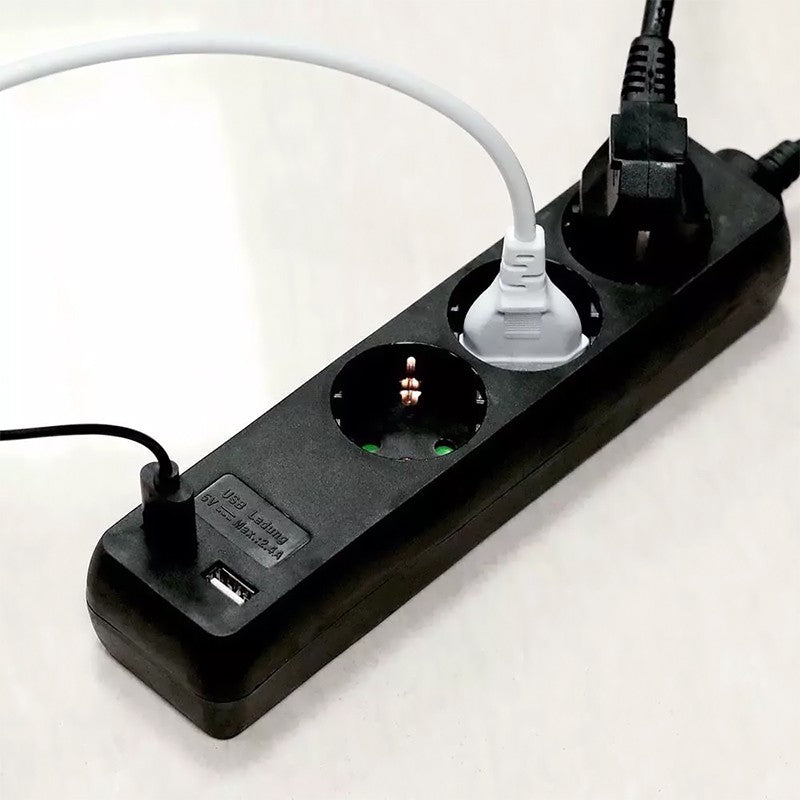 Prelungitor 3 Cai + 2usb 5m(3g1.5mm2) Negru