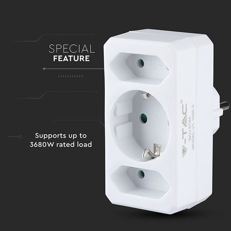 Adaptor 3 Prize 2x2.5a Si 1x16a Max 3680w SKU-8784