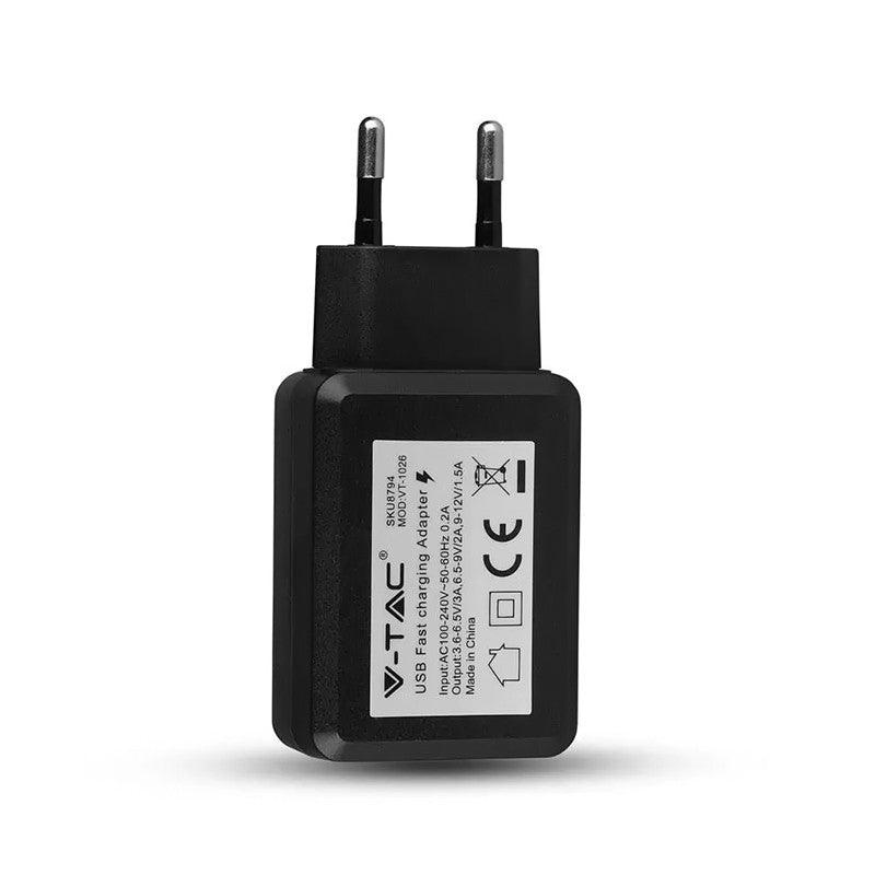 Alimentator USB rapid 3A, 1xUSB, negru V-Tac SKU-8794