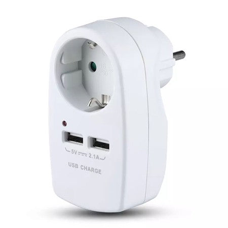 Adaptor priză Schuko 16A 3680W cu 2 porturi USB 2,1A alb V-Tac SKU-8795