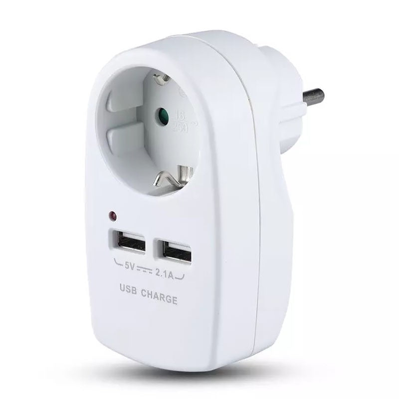 Adaptor priză Schuko 16A 3680W cu 2 porturi USB 2,1A alb V-Tac SKU-8795
