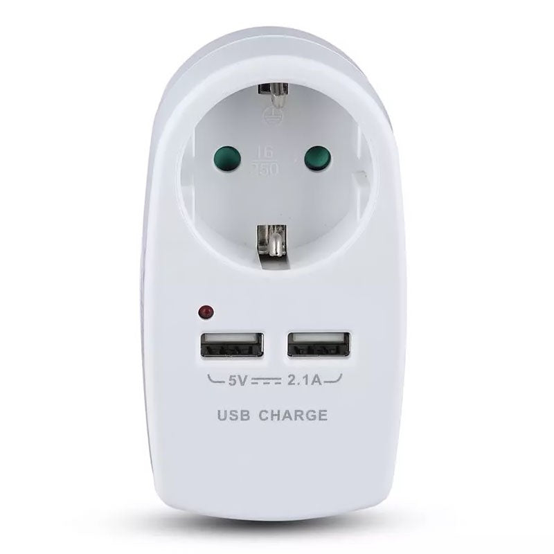 Adaptor priză Schuko 16A 3680W cu 2 porturi USB 2,1A alb V-Tac SKU-8795