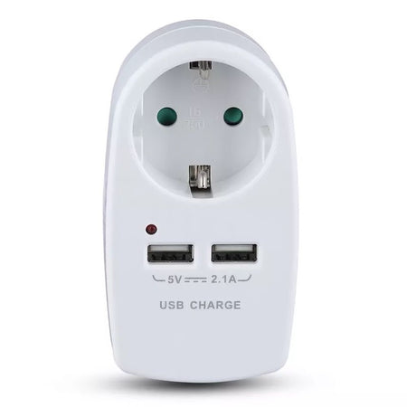 Adaptor priză Schuko 16A 3680W cu 2 porturi USB 2,1A alb V-Tac SKU-8795