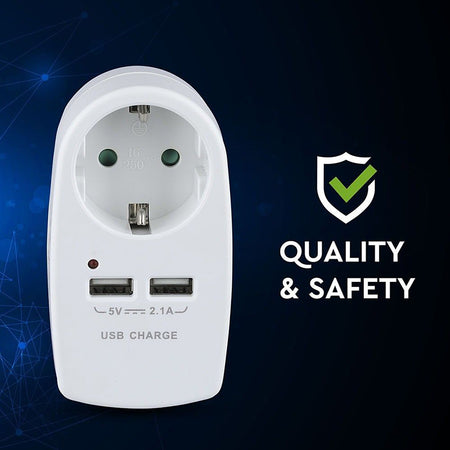 Adaptor priză Schuko 16A 3680W cu 2 porturi USB 2,1A alb V-Tac SKU-8795