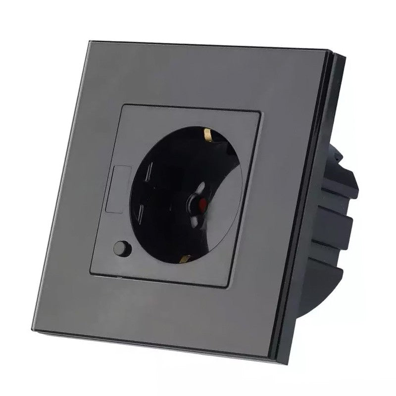 Priza Smart Simpla 16a Cu Rama Din Sticla , Negru SKU-8797