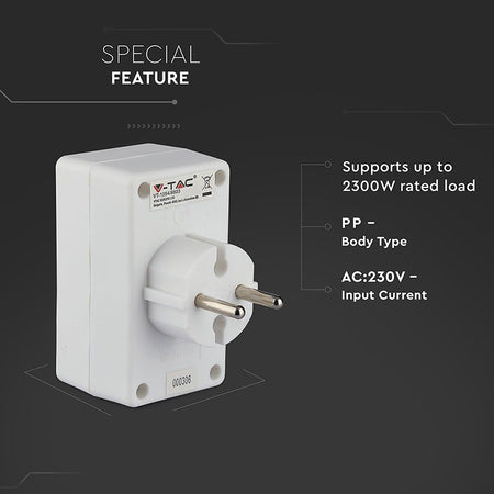 Adaptor 4 prize, 2300 W, IP20, alb, V-Tac SKU-8803