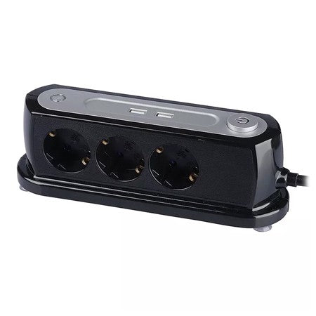 Prelungitor 3cai + 2usb 1.4m (3g1.5mm2) - Negru