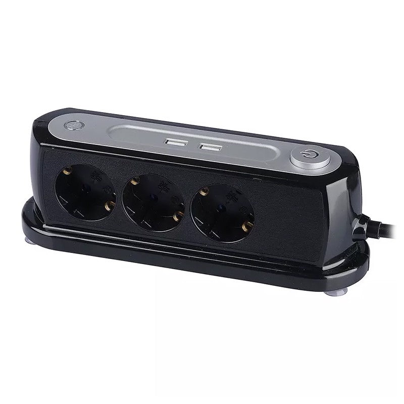 Prelungitor 3cai + 2usb 1.4m (3g1.5mm2) - Negru