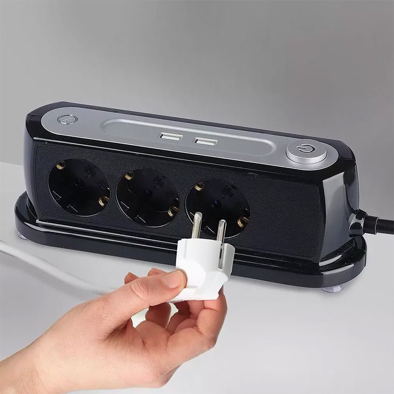Prelungitor 3cai + 2usb 1.4m (3g1.5mm2) - Negru