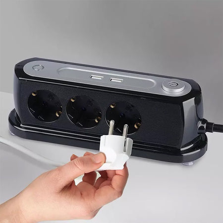 Prelungitor 3cai + 2usb 1.4m (3g1.5mm2) - Negru