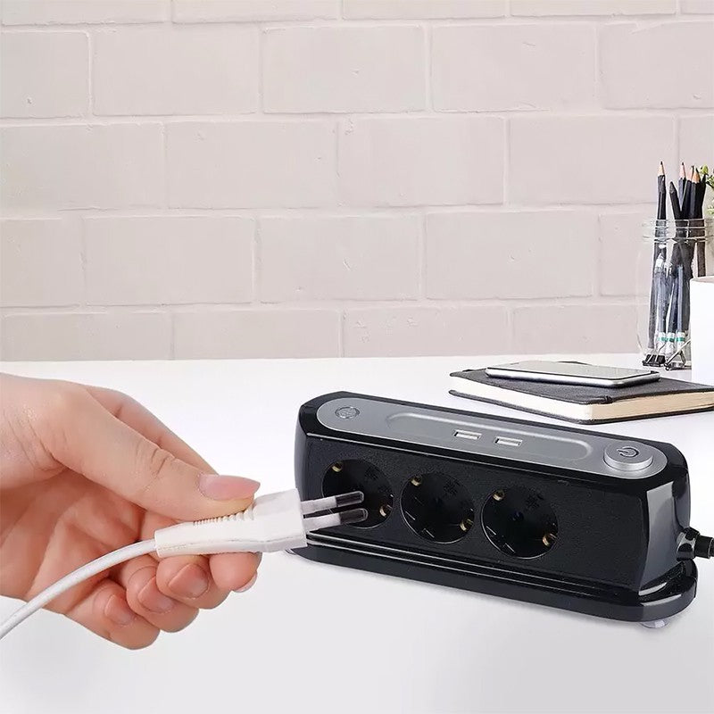 Prelungitor 3cai + 2usb 1.4m (3g1.5mm2) - Negru