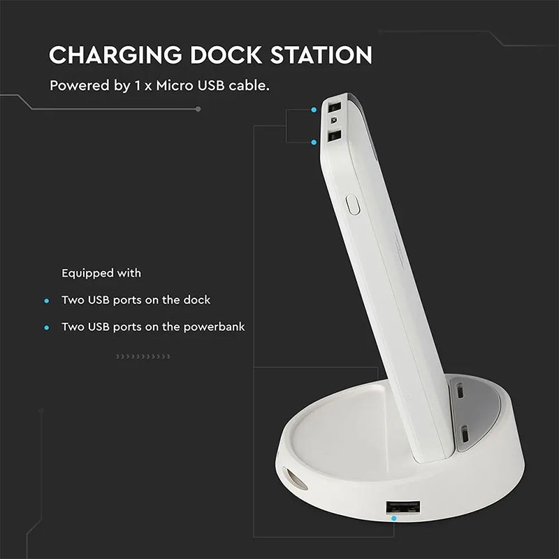 Power bank wireless 8000 mAh, afișaj digital, alb, V-Tac SKU-8861