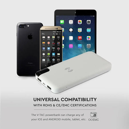 Power bank wireless 8000 mAh, afișaj digital, alb, V-Tac SKU-8861