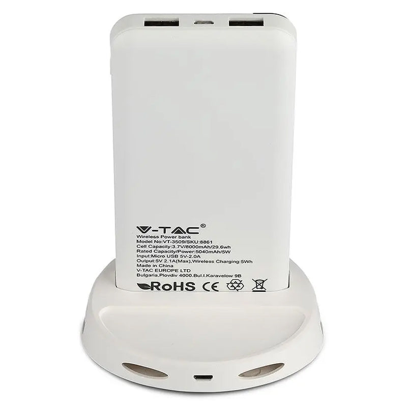 Power bank wireless 8000 mAh, afișaj digital, alb, V-Tac SKU-8861