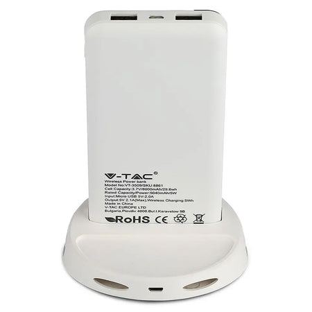 Power bank wireless 8000 mAh, afișaj digital, alb, V-Tac SKU-8861
