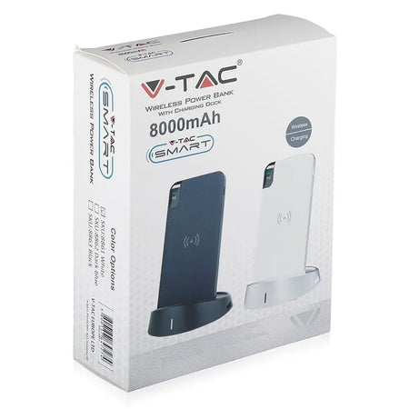 Power bank wireless 8000 mAh, afișaj digital, alb, V-Tac SKU-8861