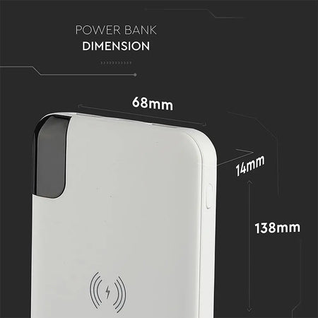 Power bank wireless 8000 mAh, afișaj digital, alb, V-Tac SKU-8861