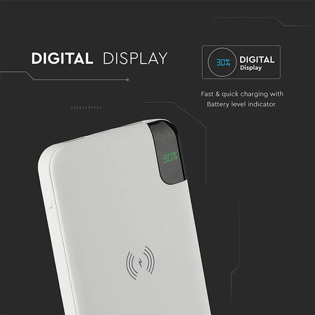 Power bank wireless 8000 mAh, afișaj digital, alb, V-Tac SKU-8861