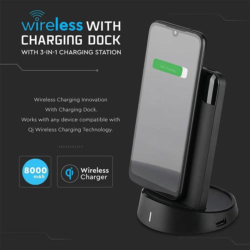 Power bank wireless 8000 mAh cu stand, negru V-Tac SKU-8863