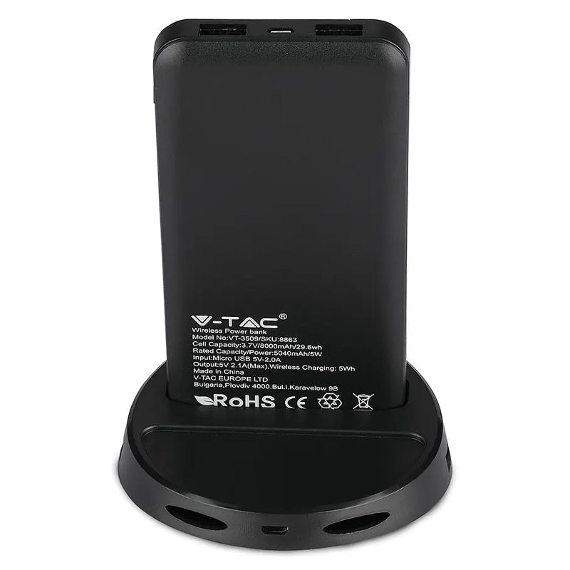Power bank wireless 8000 mAh cu stand, negru V-Tac SKU-8863