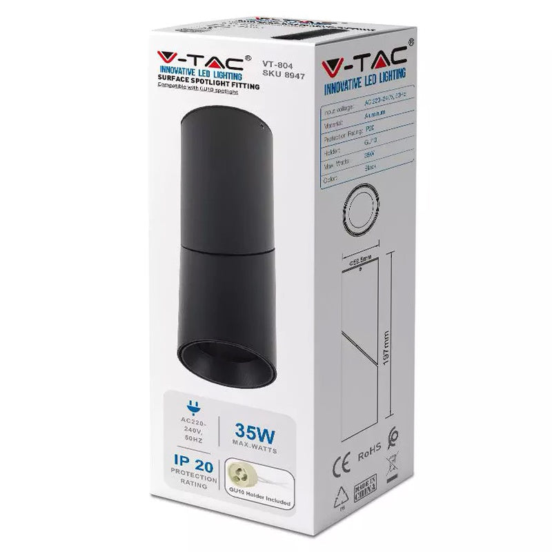 Corp iluminat montaj perete soclu GU10 negru, aluminiu, V-Tac SKU-8947