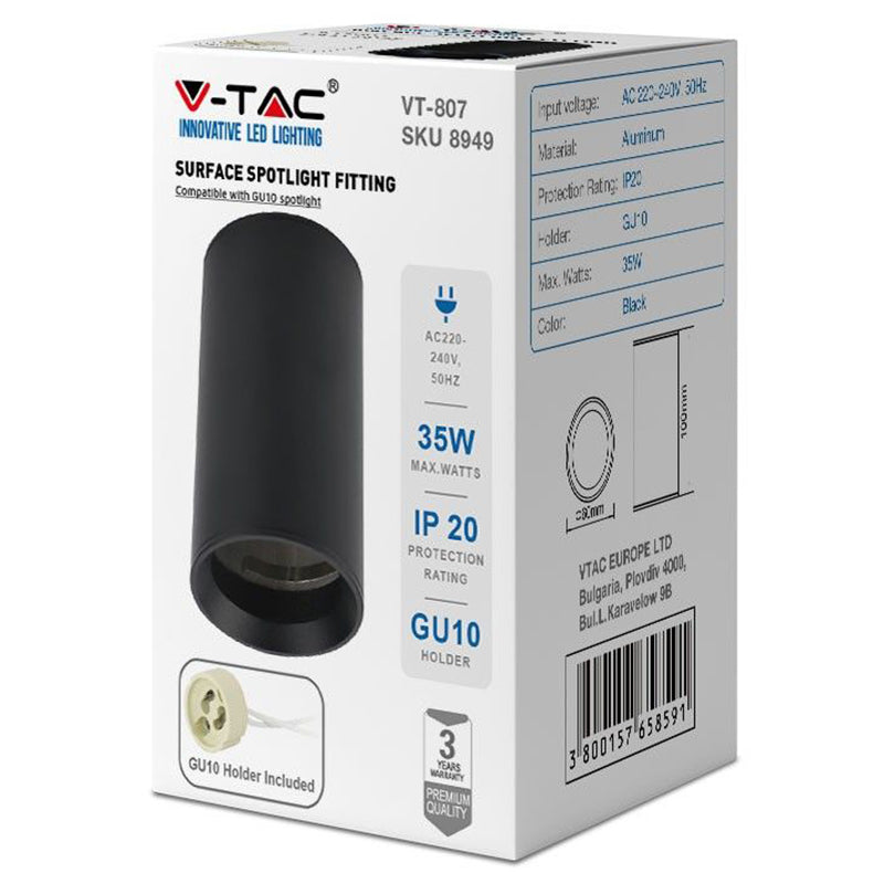 Corp iluminat montaj perete soclu GU10 negru V-Tac SKU-8949