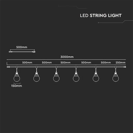Șir iluminat festiv 3 m, 6 socluri E27, IP65, exterior, V-Tac SKU-8971
