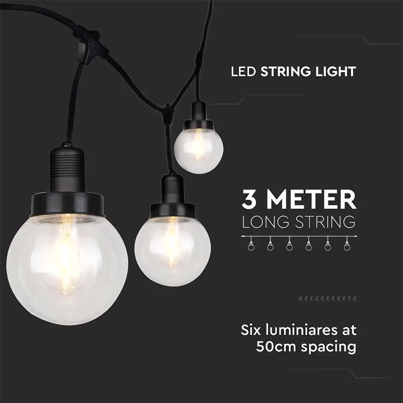 Șir iluminat festiv 3 m, 6 socluri E27, IP65, exterior, V-Tac SKU-8971
