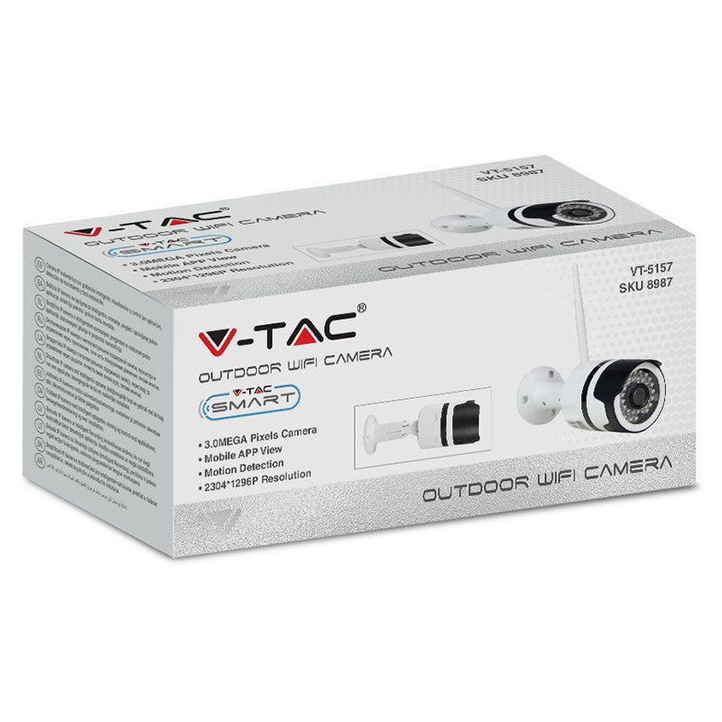 Cameră bullet IP WiFi 3 MP, IP65, vedere nocturnă, audio, V-Tac SKU-8987