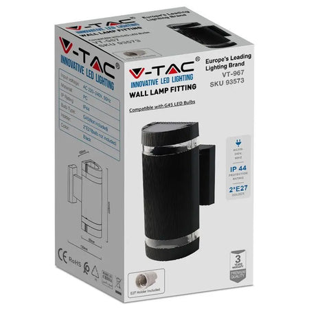 Lampă perete, soclu E27, IP44, negru, rezistent exterior V-Tac SKU-93573