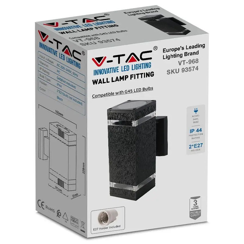 Lampă perete soclu E27 IP44, culoare negru, exterior, V-Tac SKU-93574