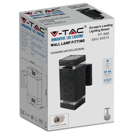 Lampă perete soclu E27 IP44, culoare negru, exterior, V-Tac SKU-93574