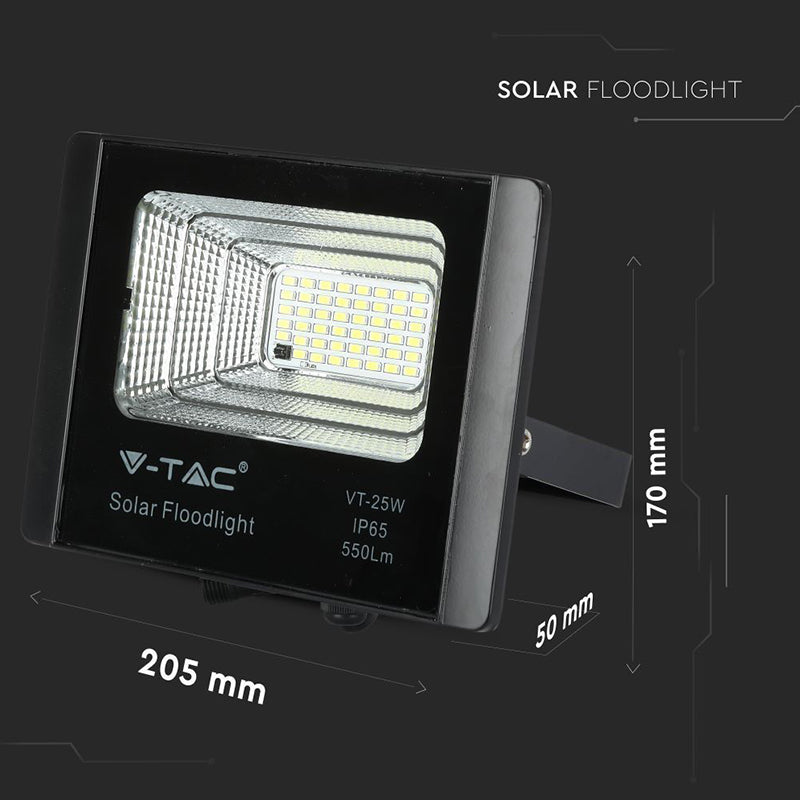 Reflector LED solar 12 W 6000 K cu panou solar și telecomandă V-Tac SKU-94006