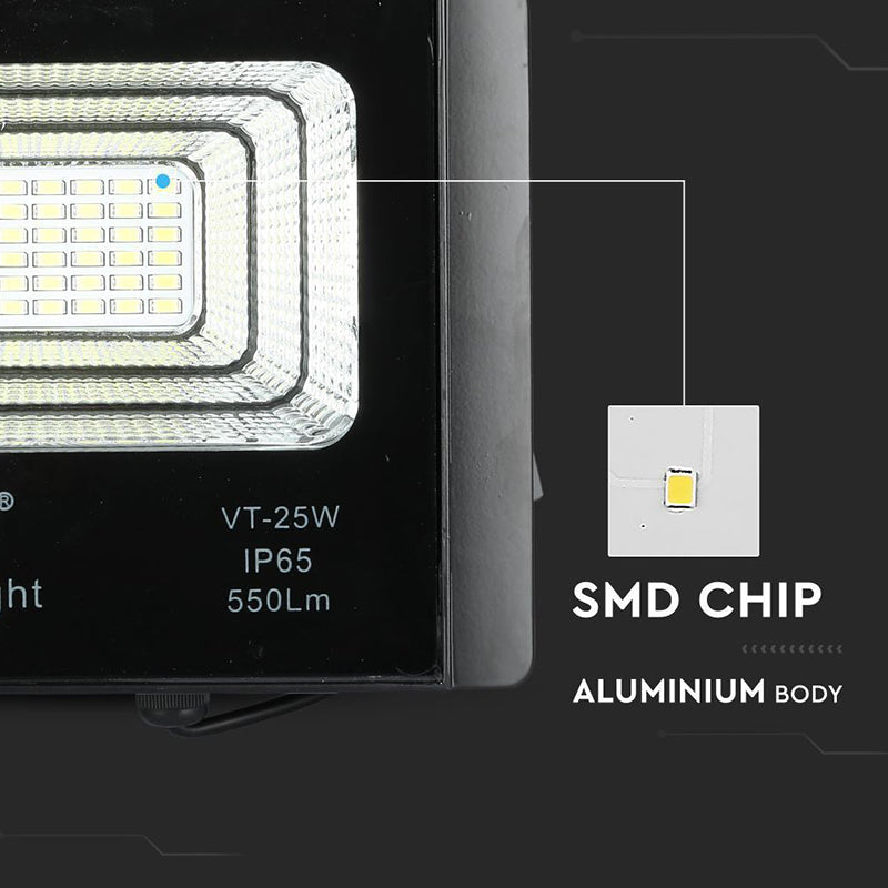 Reflector LED solar 12 W 6000 K cu panou solar și telecomandă V-Tac SKU-94006