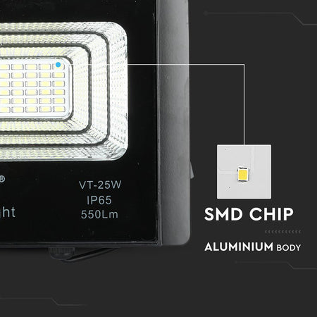 Reflector LED solar 12 W 6000 K cu panou solar și telecomandă V-Tac SKU-94006